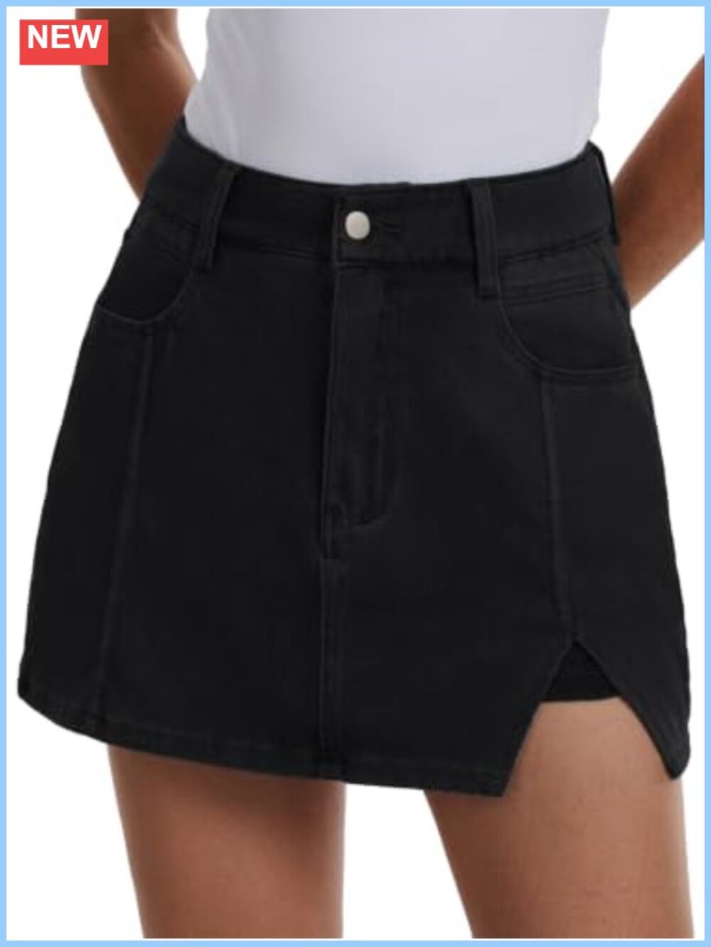 Denim Skort Womens High Waisted Mini Jean Skort Side Slit Stretch Cotton
